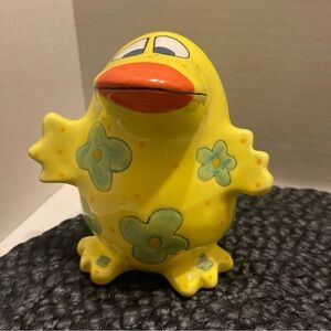 Yellow Ceramic Duck piggy bank  with Floral Design by Ganz Platypus by Pati